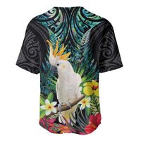 Sulphur-crested Cockatoo New Zealand Baseball Jersey Paua Shell Aotearoa Maori Tropical Flowers - Polynesian Pride