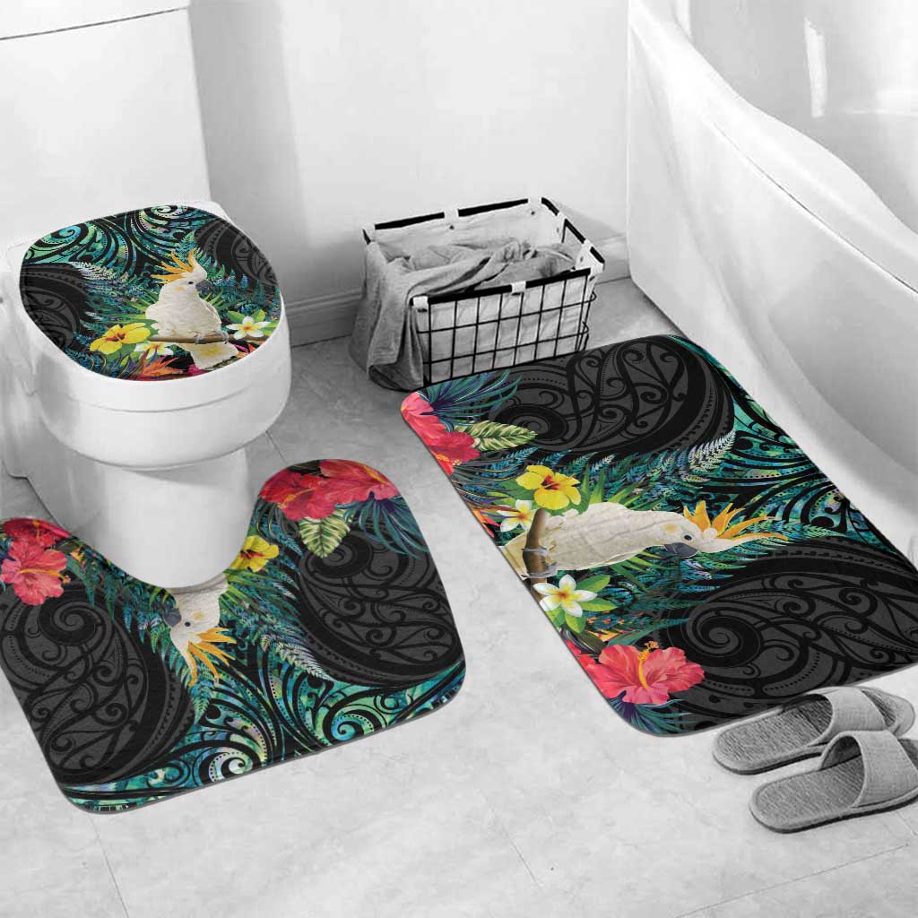 Sulphur-crested Cockatoo New Zealand Bathroom Set Paua Shell Aotearoa Maori Tropical Flowers - Polynesian Pride
