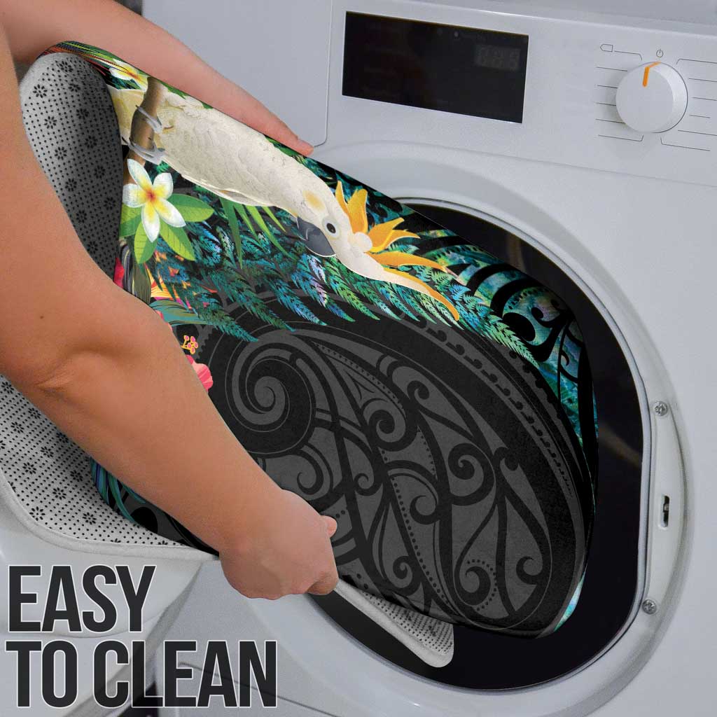 Sulphur-crested Cockatoo New Zealand Bathroom Set Paua Shell Aotearoa Maori Tropical Flowers - Polynesian Pride