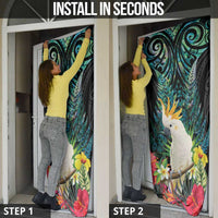 Sulphur-crested Cockatoo New Zealand Door Cover Paua Shell Aotearoa Maori Tropical Flowers - Polynesian Pride