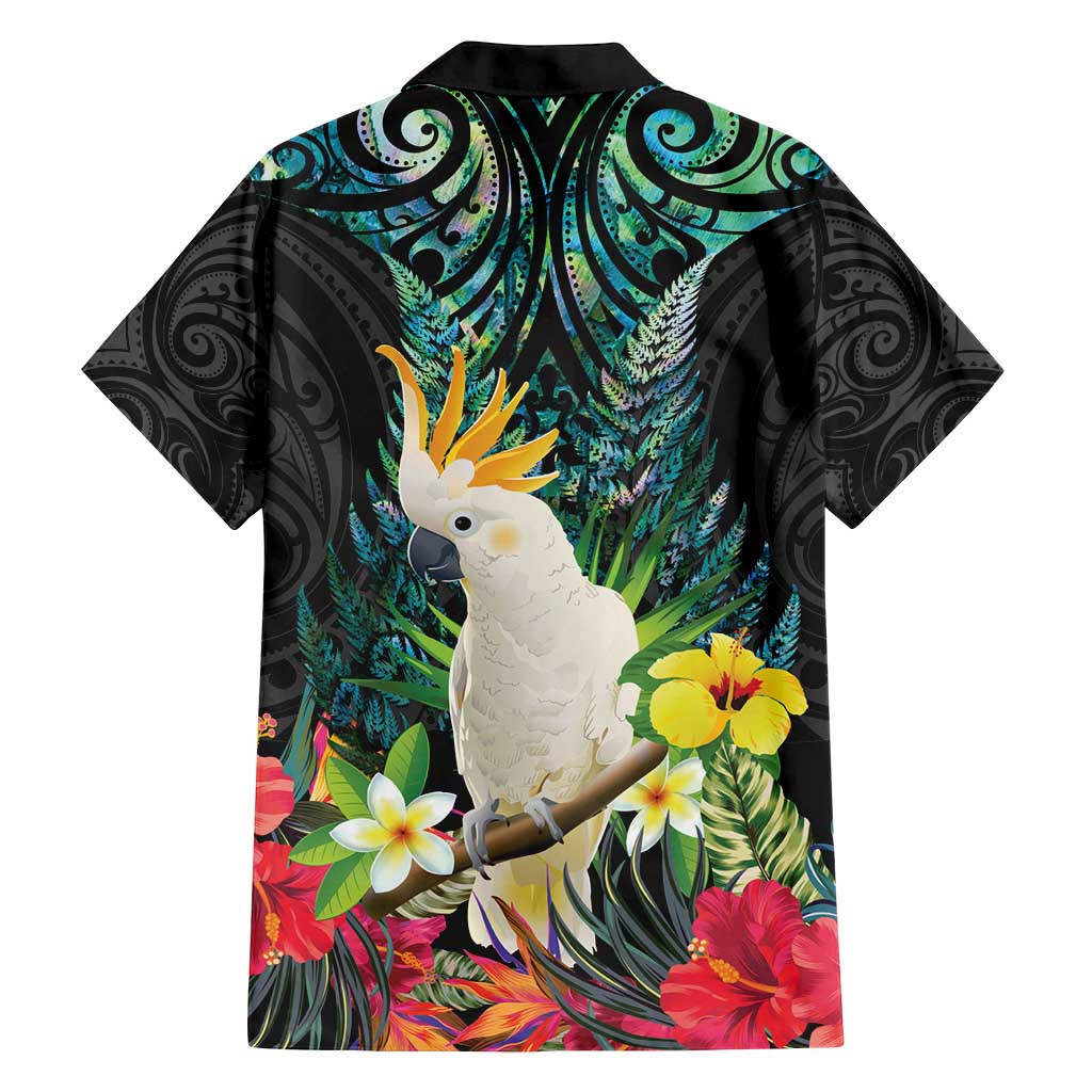 Sulphur-crested Cockatoo New Zealand Family Matching Long Sleeve Bodycon Dress and Hawaiian Shirt Paua Shell Aotearoa Maori Tropical Flowers - Polynesian Pride