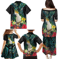 Sulphur-crested Cockatoo New Zealand Family Matching Puletasi and Hawaiian Shirt Paua Shell Aotearoa Maori Tropical Flowers - Polynesian Pride