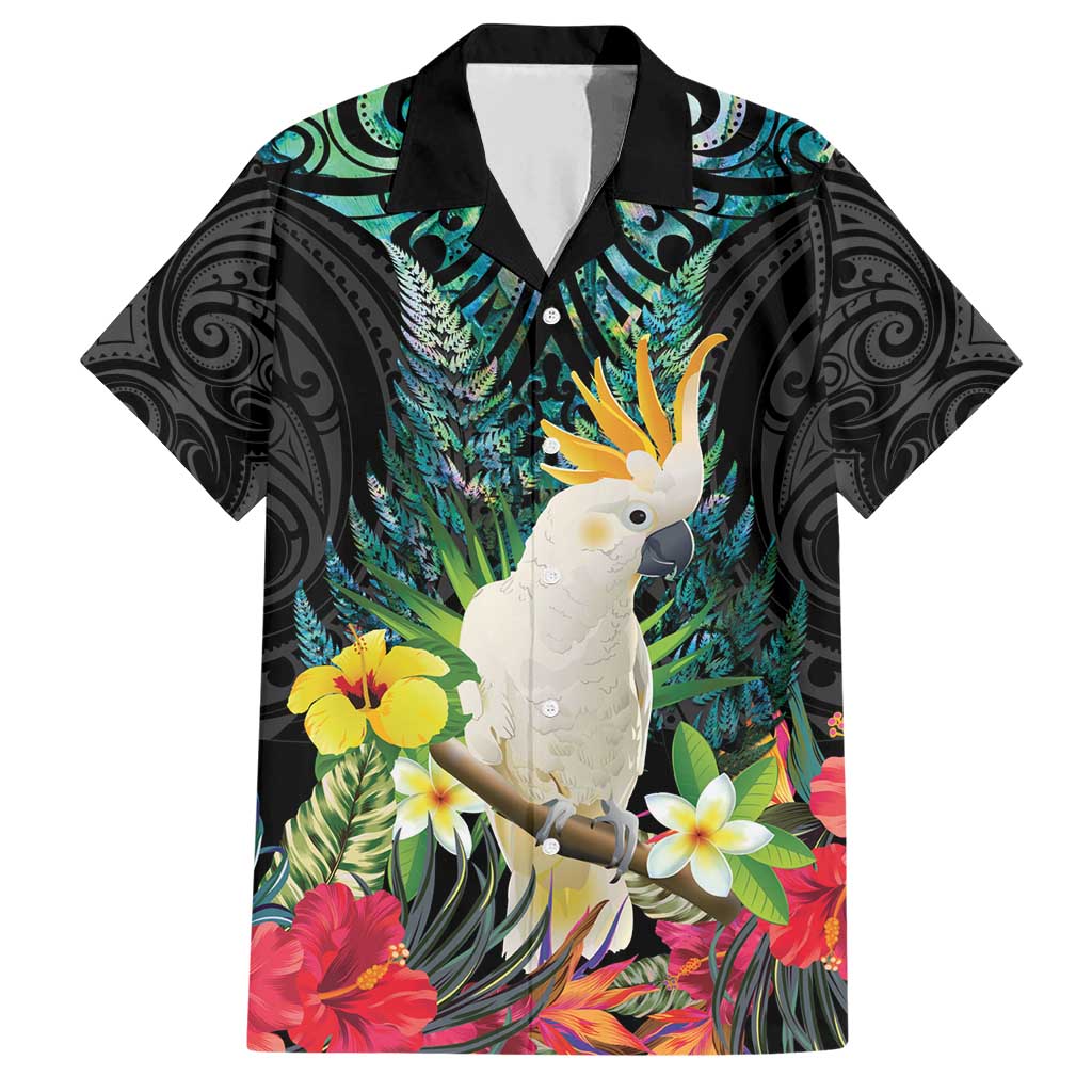 Sulphur-crested Cockatoo New Zealand Family Matching Short Sleeve Bodycon Dress and Hawaiian Shirt Paua Shell Aotearoa Maori Tropical Flowers - Polynesian Pride