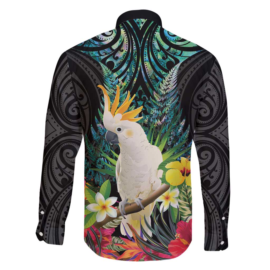 Sulphur-crested Cockatoo New Zealand Family Matching Summer Maxi Dress and Hawaiian Shirt Paua Shell Aotearoa Maori Tropical Flowers - Polynesian Pride
