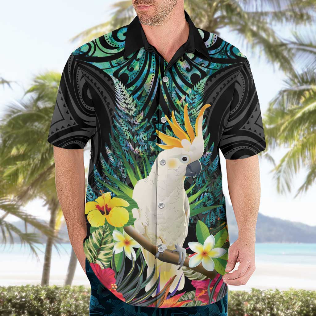 Sulphur-crested Cockatoo New Zealand Hawaiian Shirt Paua Shell Aotearoa Maori Tropical Flowers LT14 - Polynesian Pride