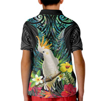 Sulphur-crested Cockatoo New Zealand Kid Polo Shirt Paua Shell Aotearoa Maori Tropical Flowers - Polynesian Pride