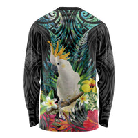 Sulphur-crested Cockatoo New Zealand Long Sleeve Shirt Paua Shell Aotearoa Maori Tropical Flowers - Polynesian Pride