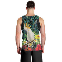Sulphur-crested Cockatoo New Zealand Men Tank Top Paua Shell Aotearoa Maori Tropical Flowers - Polynesian Pride