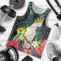 Sulphur-crested Cockatoo New Zealand Men Tank Top Paua Shell Aotearoa Maori Tropical Flowers - Polynesian Pride