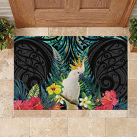 Sulphur-crested Cockatoo New Zealand Rubber Doormat Paua Shell Aotearoa Maori Tropical Flowers - Polynesian Pride