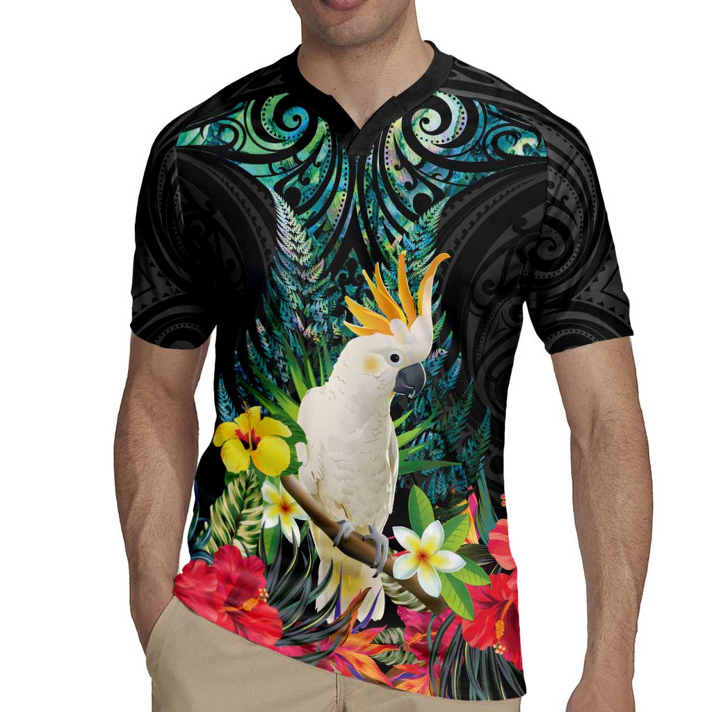Sulphur-crested Cockatoo New Zealand Rugby Jersey Paua Shell Aotearoa Maori Tropical Flowers - Polynesian Pride