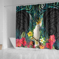 Sulphur-crested Cockatoo New Zealand Shower Curtain Paua Shell Aotearoa Maori Tropical Flowers - Polynesian Pride