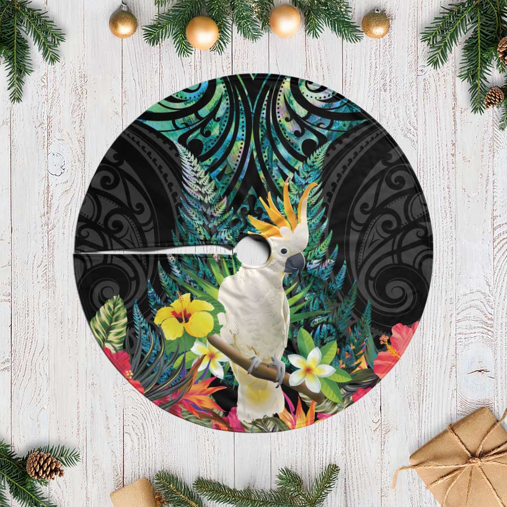 Sulphur-crested Cockatoo New Zealand Tree Skirt Paua Shell Aotearoa Maori Tropical Flowers - Polynesian Pride