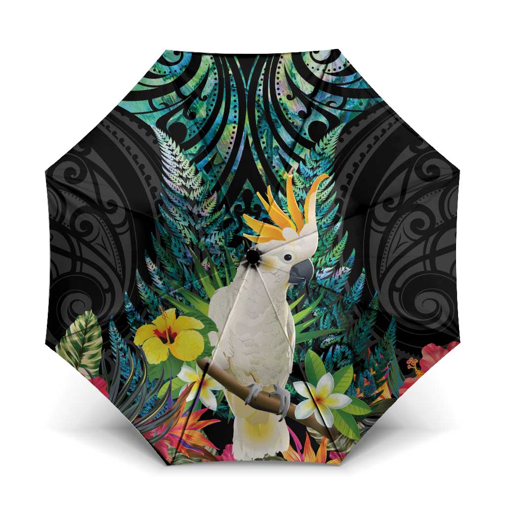 Sulphur-crested Cockatoo New Zealand Umbrella Paua Shell Aotearoa Maori Tropical Flowers - Polynesian Pride