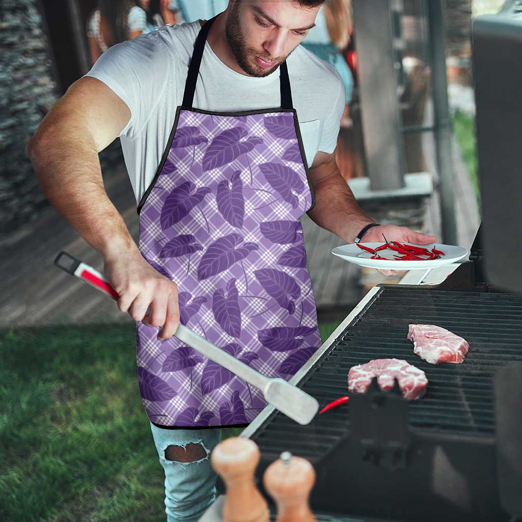 Purple Hawaii Kalo Palaka Motifs Apron Hawaiian Taro Leaves Elegant Vibes - Polynesian Pride