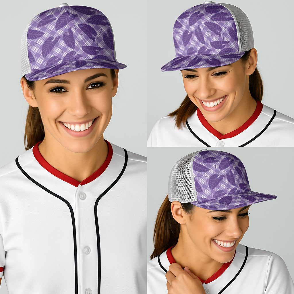 Purple Hawaii Kalo Palaka Motifs Baseball Net Cap Hawaiian Taro Leaves Elegant Vibes