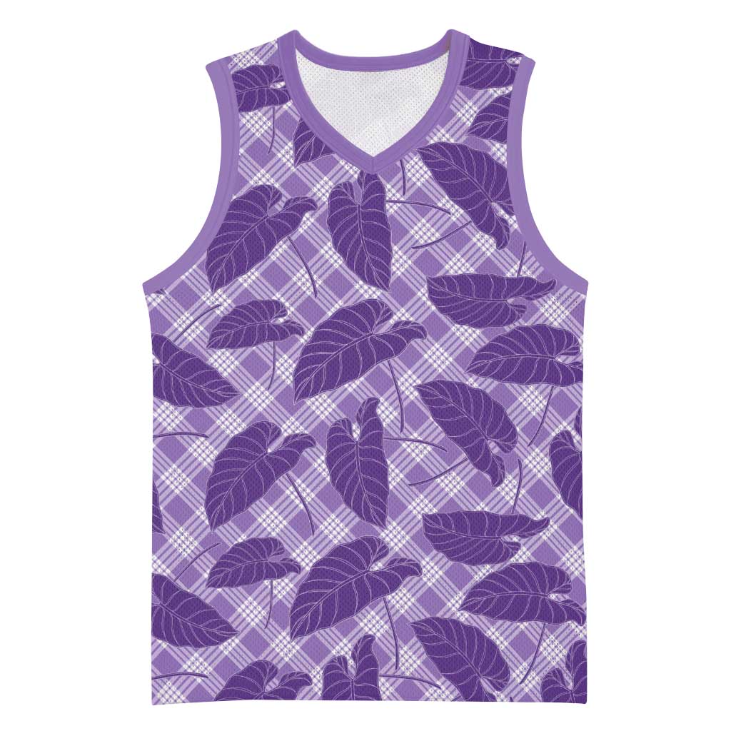 Purple Hawaii Kalo Palaka Motifs Basketball Jersey Hawaiian Taro Leaves Elegant Vibes LT14 Unisex Purple - Polynesian Pride