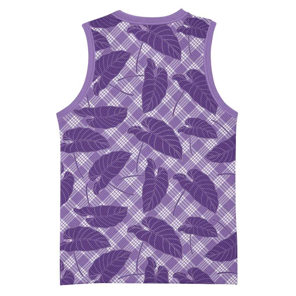 Purple Hawaii Kalo Palaka Motifs Basketball Jersey Hawaiian Taro Leaves Elegant Vibes LT14 - Polynesian Pride