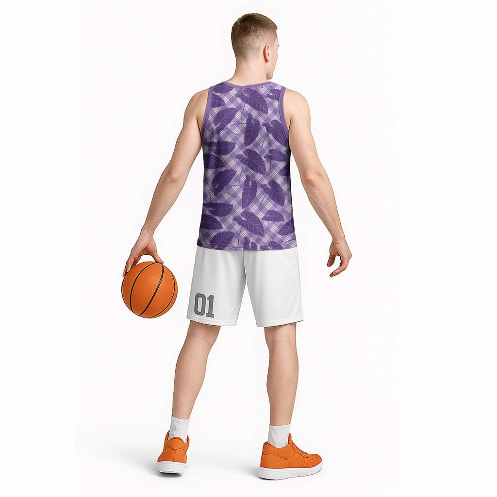Purple Hawaii Kalo Palaka Motifs Basketball Jersey Hawaiian Taro Leaves Elegant Vibes LT14 - Polynesian Pride