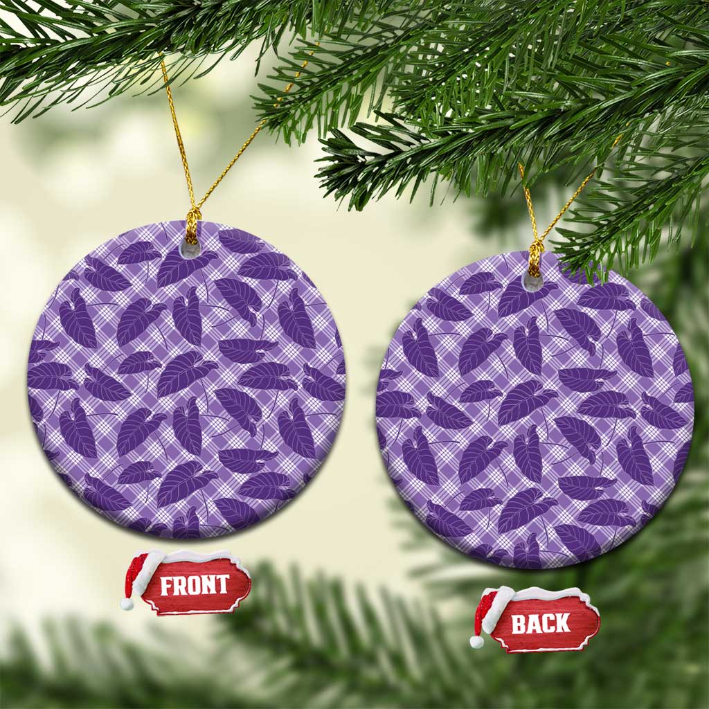 Purple Hawaii Kalo Palaka Motifs Ceramic Ornament Hawaiian Taro Leaves Elegant Vibes - Polynesian Pride