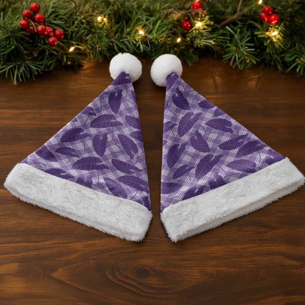 Purple Hawaii Kalo Palaka Motifs Christmas Santa Hat Hawaiian Taro Leaves Elegant Vibes - Polynesian Pride