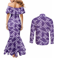 Purple Hawaii Kalo Palaka Motifs Couples Matching Mermaid Dress and Long Sleeve Button Shirt Hawaiian Taro Leaves Elegant Vibes LT14 - Polynesian Pride