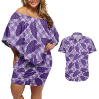 Purple Hawaii Kalo Palaka Motifs Couples Matching Off Shoulder Short Dress and Hawaiian Shirt Hawaiian Taro Leaves Elegant Vibes LT14 Purple - Polynesian Pride