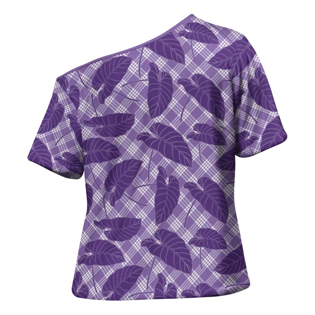 Purple Hawaii Kalo Palaka Motifs Cross Shoulder Shirt Hawaiian Taro Leaves Elegant Vibes LT14 - Polynesian Pride