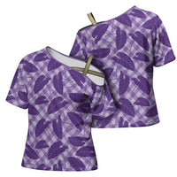 Purple Hawaii Kalo Palaka Motifs Cross Shoulder Shirt Hawaiian Taro Leaves Elegant Vibes LT14 - Polynesian Pride