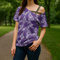 Purple Hawaii Kalo Palaka Motifs Cross Shoulder Shirt Hawaiian Taro Leaves Elegant Vibes LT14 - Polynesian Pride