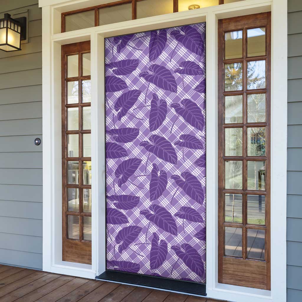 Purple Hawaii Kalo Palaka Motifs Door Cover Hawaiian Taro Leaves Elegant Vibes LT14 - Polynesian Pride