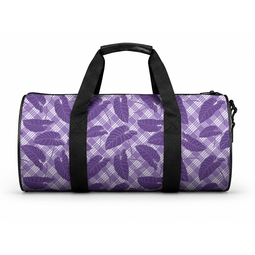 Purple Hawaii Kalo Palaka Motifs Duffle Bag Hawaiian Taro Leaves Elegant Vibes