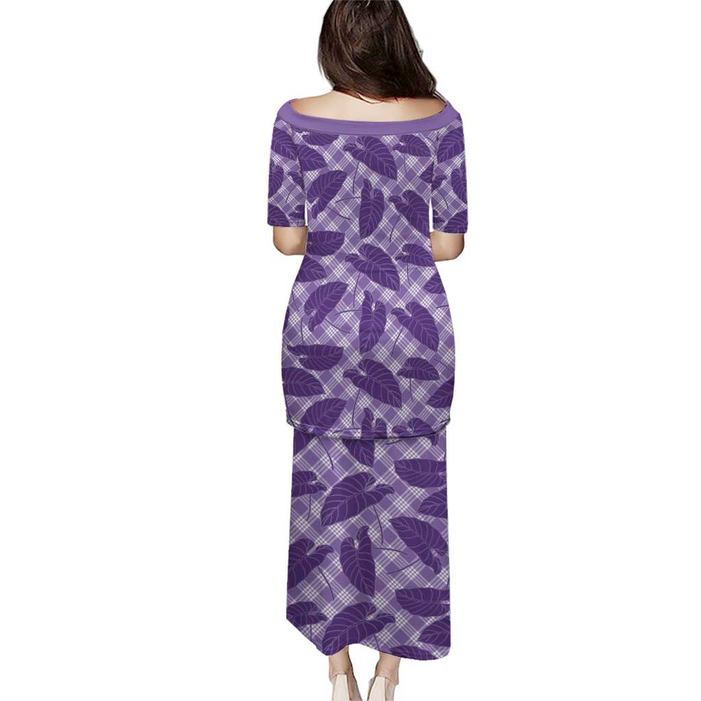 Purple Hawaii Kalo Palaka Motifs Family Matching Puletasi and Hawaiian Shirt Hawaiian Taro Leaves Elegant Vibes LT14 - Polynesian Pride