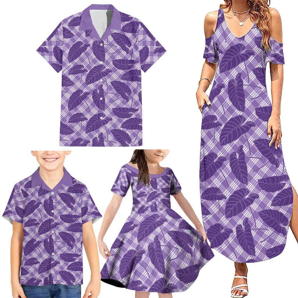 Purple Hawaii Kalo Palaka Motifs Family Matching Summer Maxi Dress and Hawaiian Shirt Hawaiian Taro Leaves Elegant Vibes LT14 - Polynesian Pride