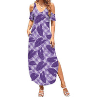 Purple Hawaii Kalo Palaka Motifs Family Matching Summer Maxi Dress and Hawaiian Shirt Hawaiian Taro Leaves Elegant Vibes LT14 Mom's Dress Purple - Polynesian Pride