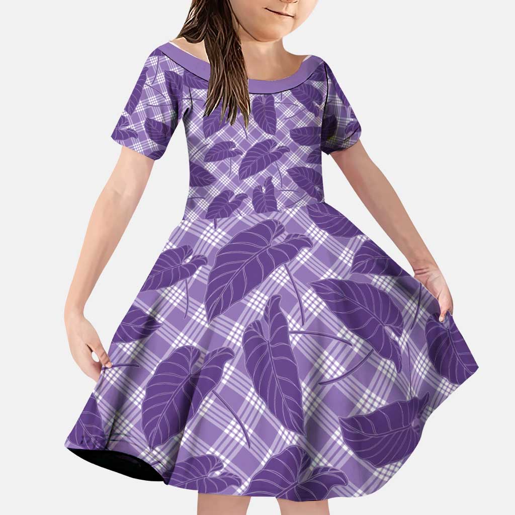 Purple Hawaii Kalo Palaka Motifs Family Matching Tank Maxi Dress and Hawaiian Shirt Hawaiian Taro Leaves Elegant Vibes LT14 Daughter's Dress Purple - Polynesian Pride