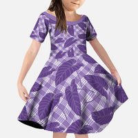 Purple Hawaii Kalo Palaka Motifs Family Matching Tank Maxi Dress and Hawaiian Shirt Hawaiian Taro Leaves Elegant Vibes LT14 Daughter's Dress Purple - Polynesian Pride