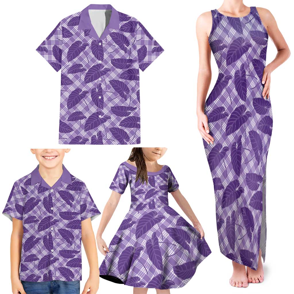 Purple Hawaii Kalo Palaka Motifs Family Matching Tank Maxi Dress and Hawaiian Shirt Hawaiian Taro Leaves Elegant Vibes LT14 - Polynesian Pride