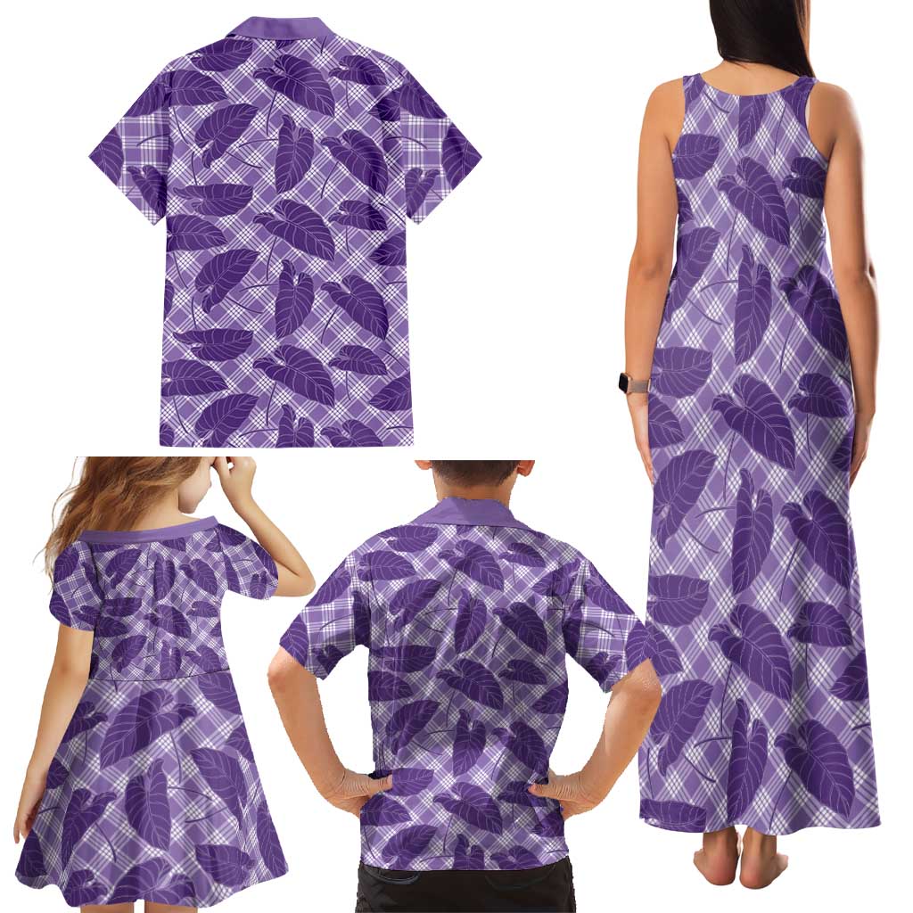 Purple Hawaii Kalo Palaka Motifs Family Matching Tank Maxi Dress and Hawaiian Shirt Hawaiian Taro Leaves Elegant Vibes LT14 - Polynesian Pride