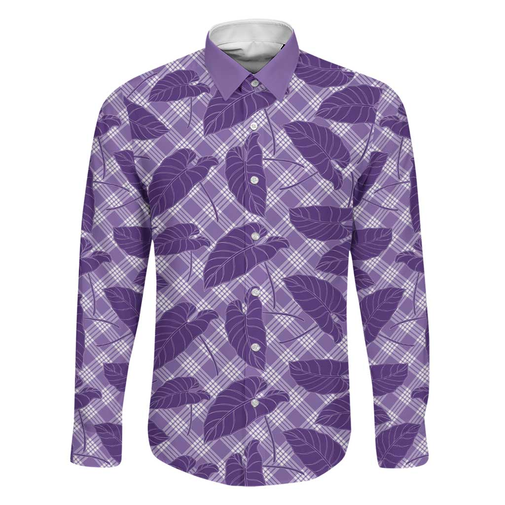 Purple Hawaii Kalo Palaka Motifs Family Matching Tank Maxi Dress and Hawaiian Shirt Hawaiian Taro Leaves Elegant Vibes LT14 Dad's Shirt - Long Sleeve Purple - Polynesian Pride
