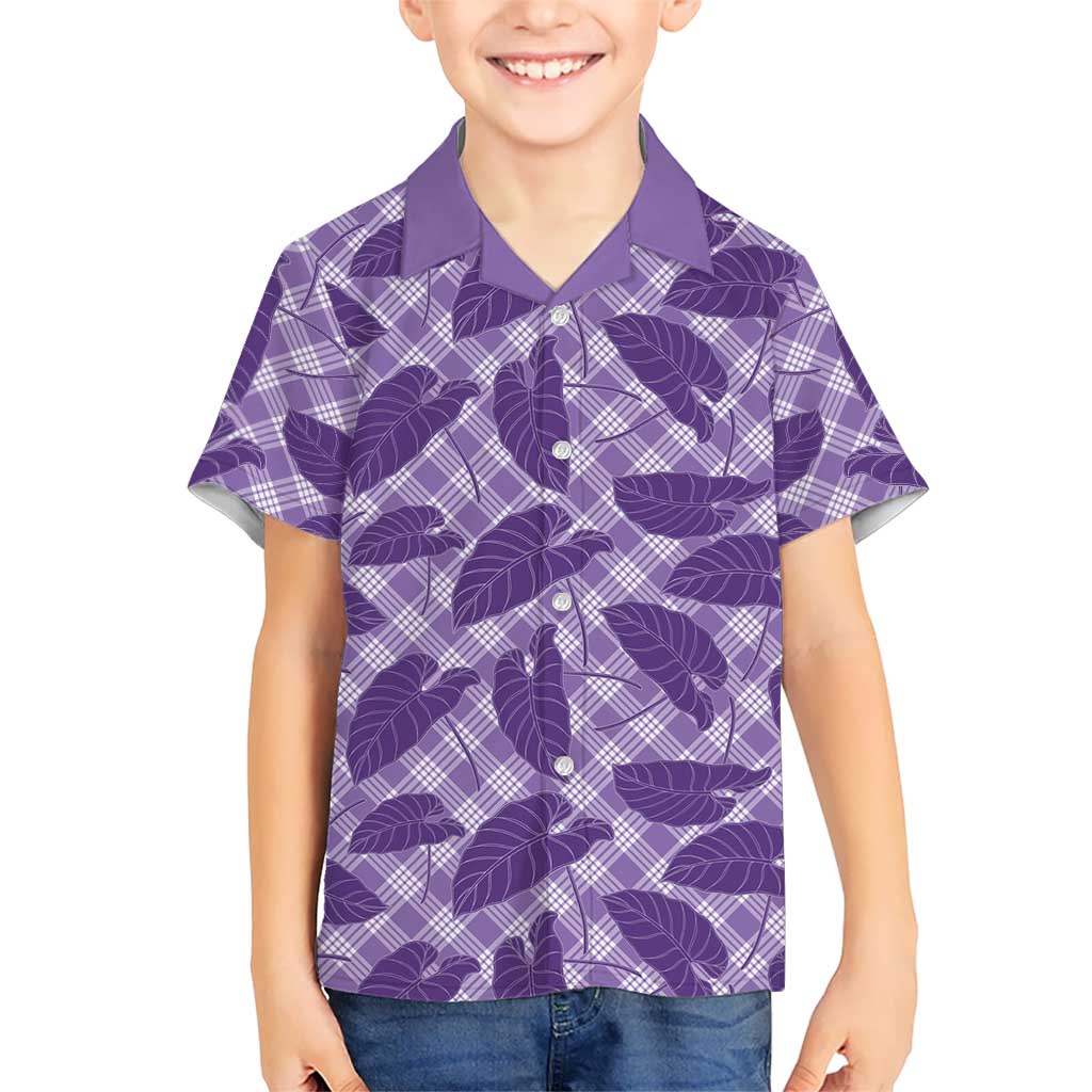Purple Hawaii Kalo Palaka Motifs Family Matching Tank Maxi Dress and Hawaiian Shirt Hawaiian Taro Leaves Elegant Vibes LT14 Son's Shirt Purple - Polynesian Pride