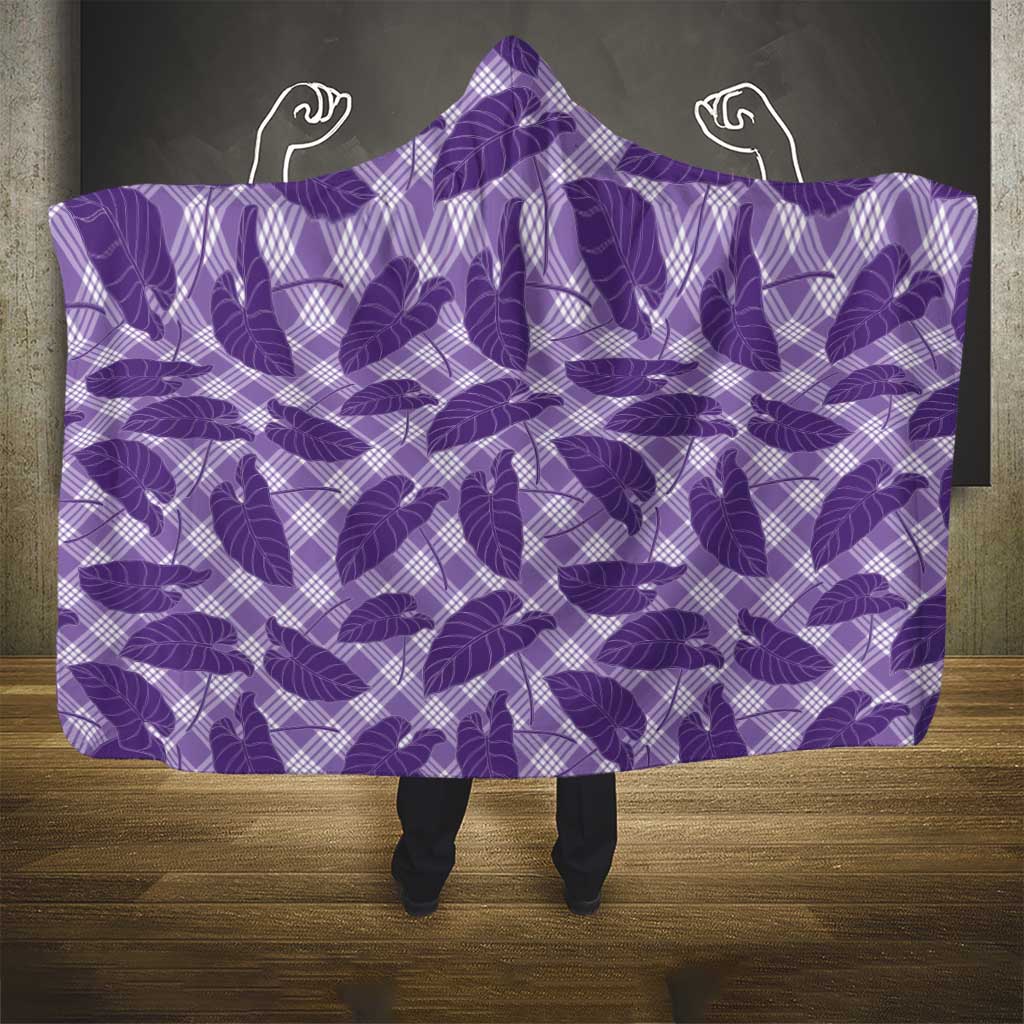 Purple Hawaii Kalo Palaka Motifs Hooded Blanket Hawaiian Taro Leaves Elegant Vibes - Polynesian Pride