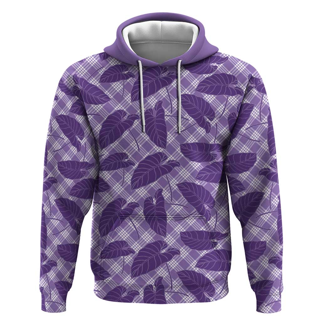 Purple Hawaii Kalo Palaka Motifs Hoodie Hawaiian Taro Leaves Elegant Vibes LT14 Pullover Hoodie Purple - Polynesian Pride