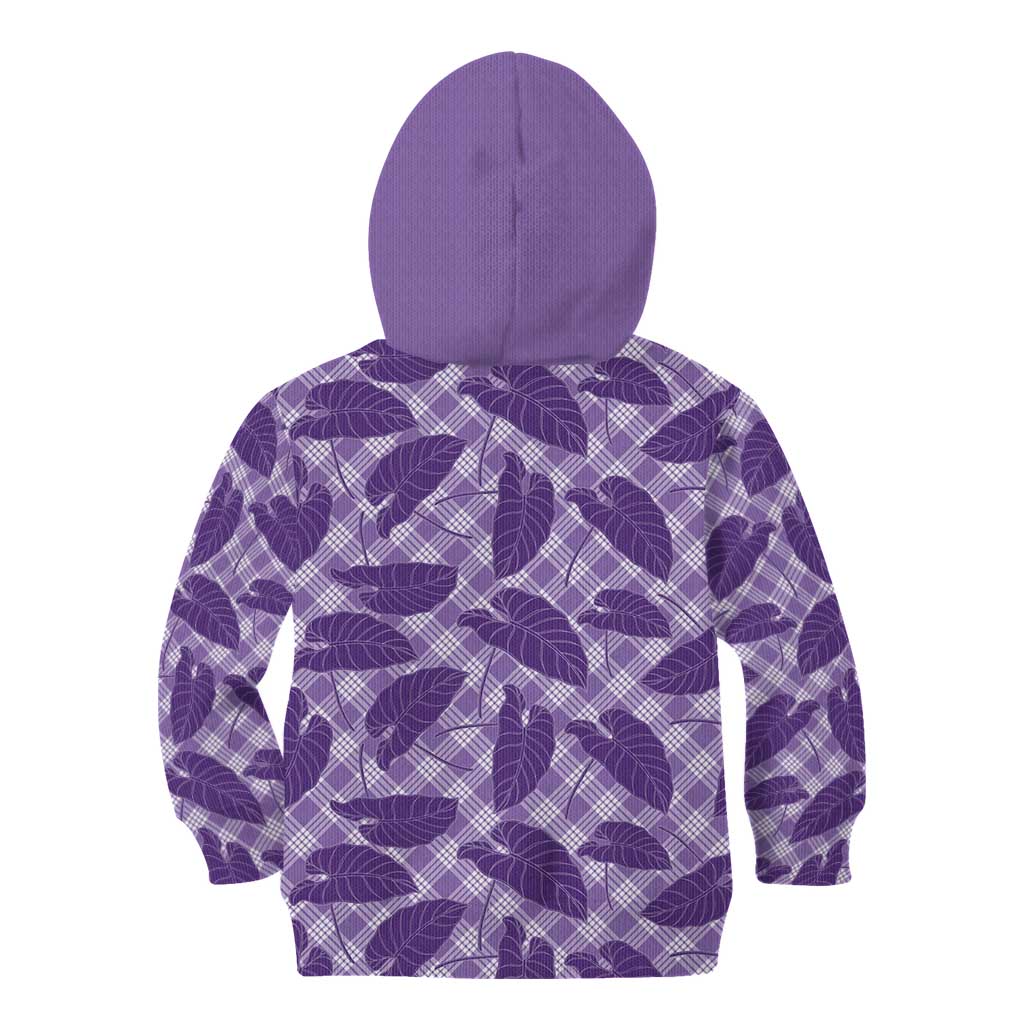 Purple Hawaii Kalo Palaka Motifs Kid Hoodie Hawaiian Taro Leaves Elegant Vibes LT14 - Polynesian Pride