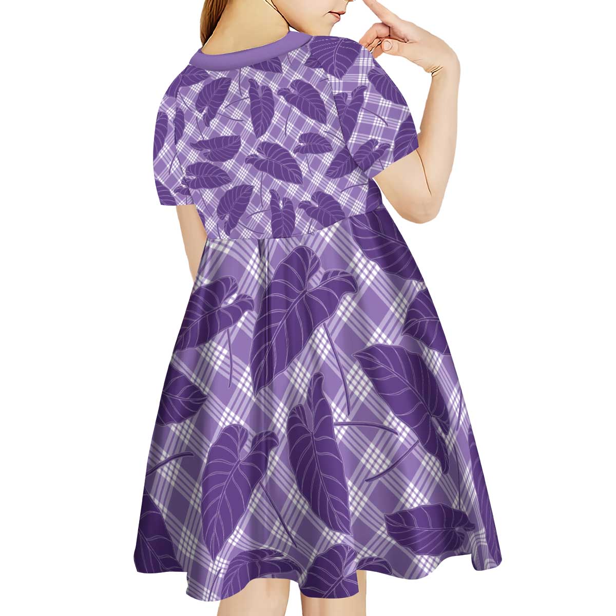 Purple Hawaii Kalo Palaka Motifs Kid Short Sleeve Dress Hawaiian Taro Leaves Elegant Vibes LT14 - Polynesian Pride