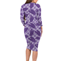 Purple Hawaii Kalo Palaka Motifs Long Sleeve Bodycon Dress Hawaiian Taro Leaves Elegant Vibes LT14 - Polynesian Pride