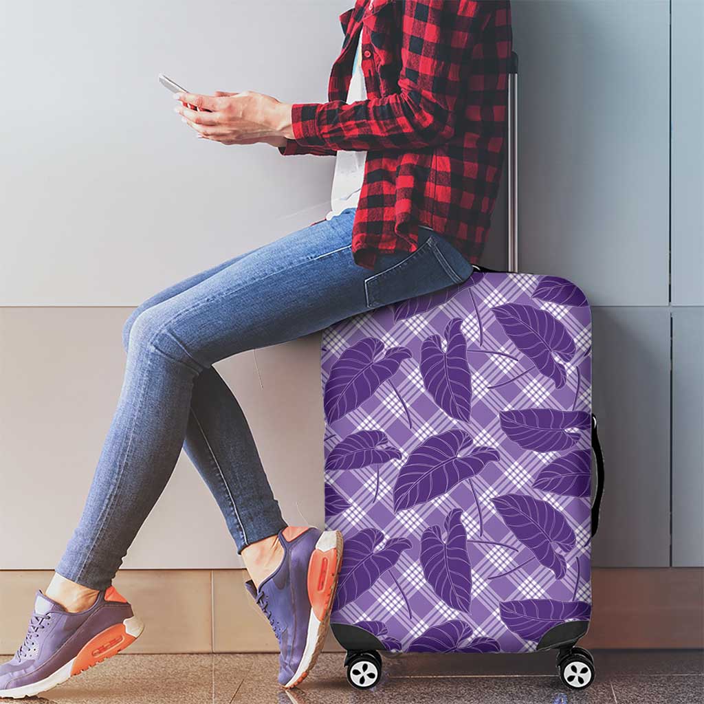 Purple Hawaii Kalo Palaka Motifs Luggage Cover Hawaiian Taro Leaves Elegant Vibes LT14 - Polynesian Pride