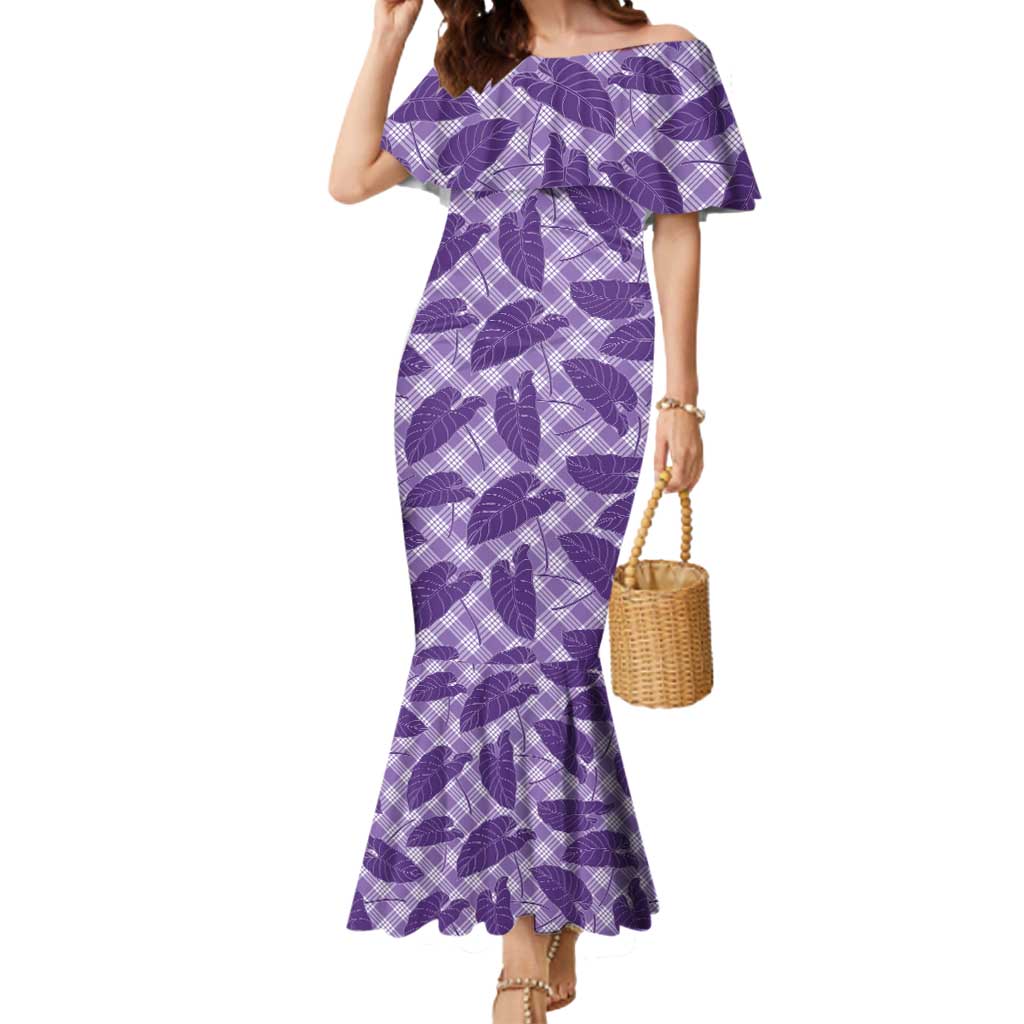 Purple Hawaii Kalo Palaka Motifs Mermaid Dress Hawaiian Taro Leaves Elegant Vibes LT14 Women Purple - Polynesian Pride