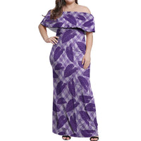 Purple Hawaii Kalo Palaka Motifs Off Shoulder Maxi Dress Hawaiian Taro Leaves Elegant Vibes LT14 Women Purple - Polynesian Pride