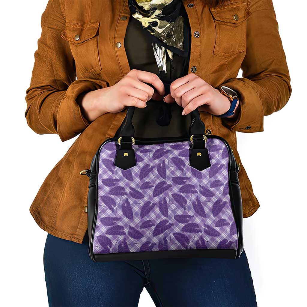 Purple Hawaii Kalo Palaka Motifs Shoulder Handbag Hawaiian Taro Leaves Elegant Vibes - Polynesian Pride